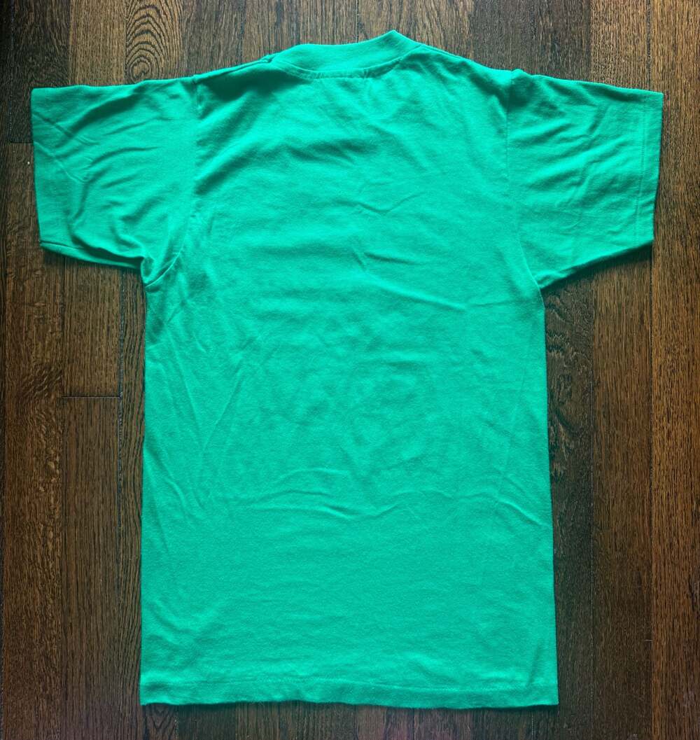 VTG 80s Designer Chips Eula Inc Green White SM. T-Shirt Hanes 50/50 Fifty-Fifty - Picture 2 of 3